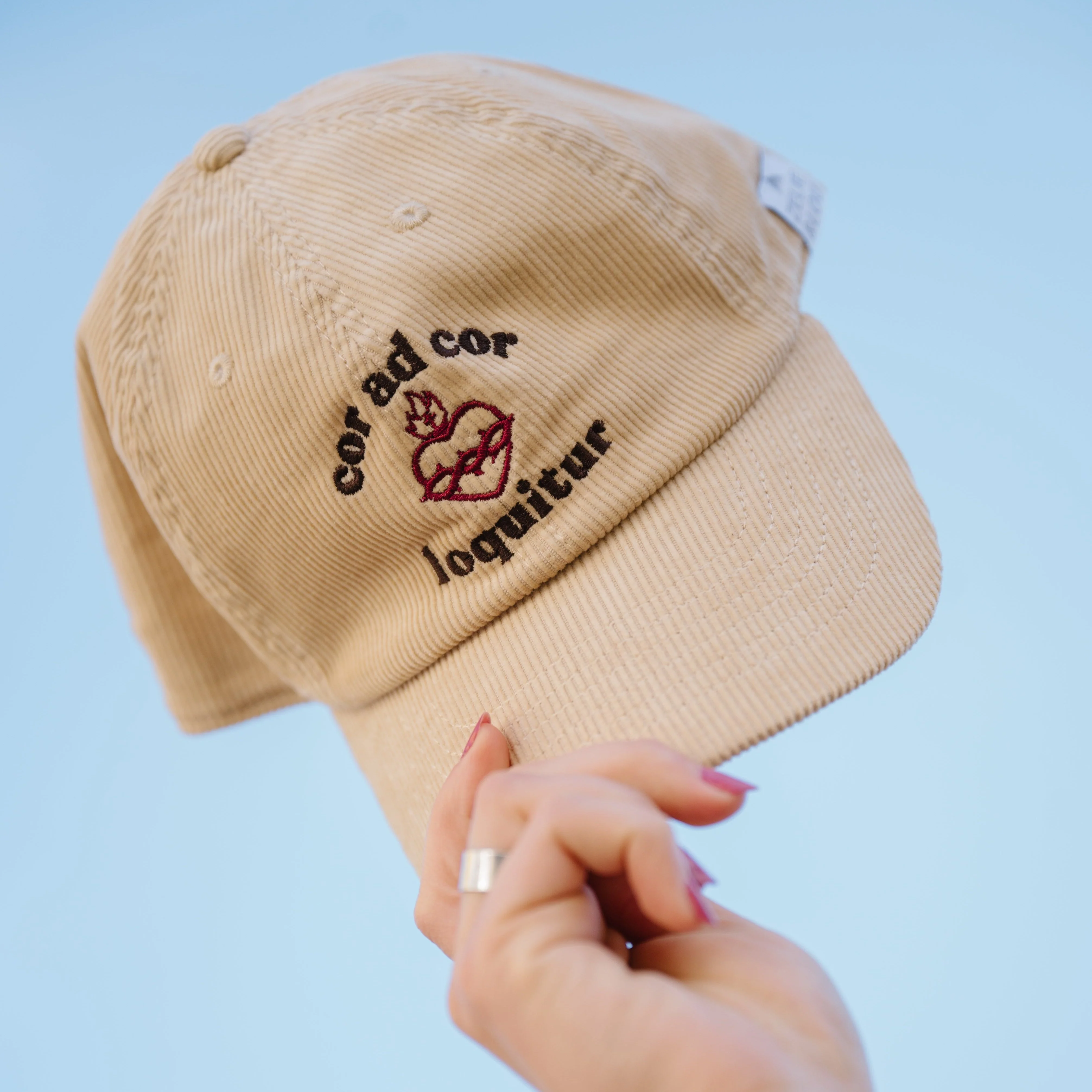 "Cor ad Cor Loquitur" / Sacred Heart of Jesus Corduroy Hat - Image 2
