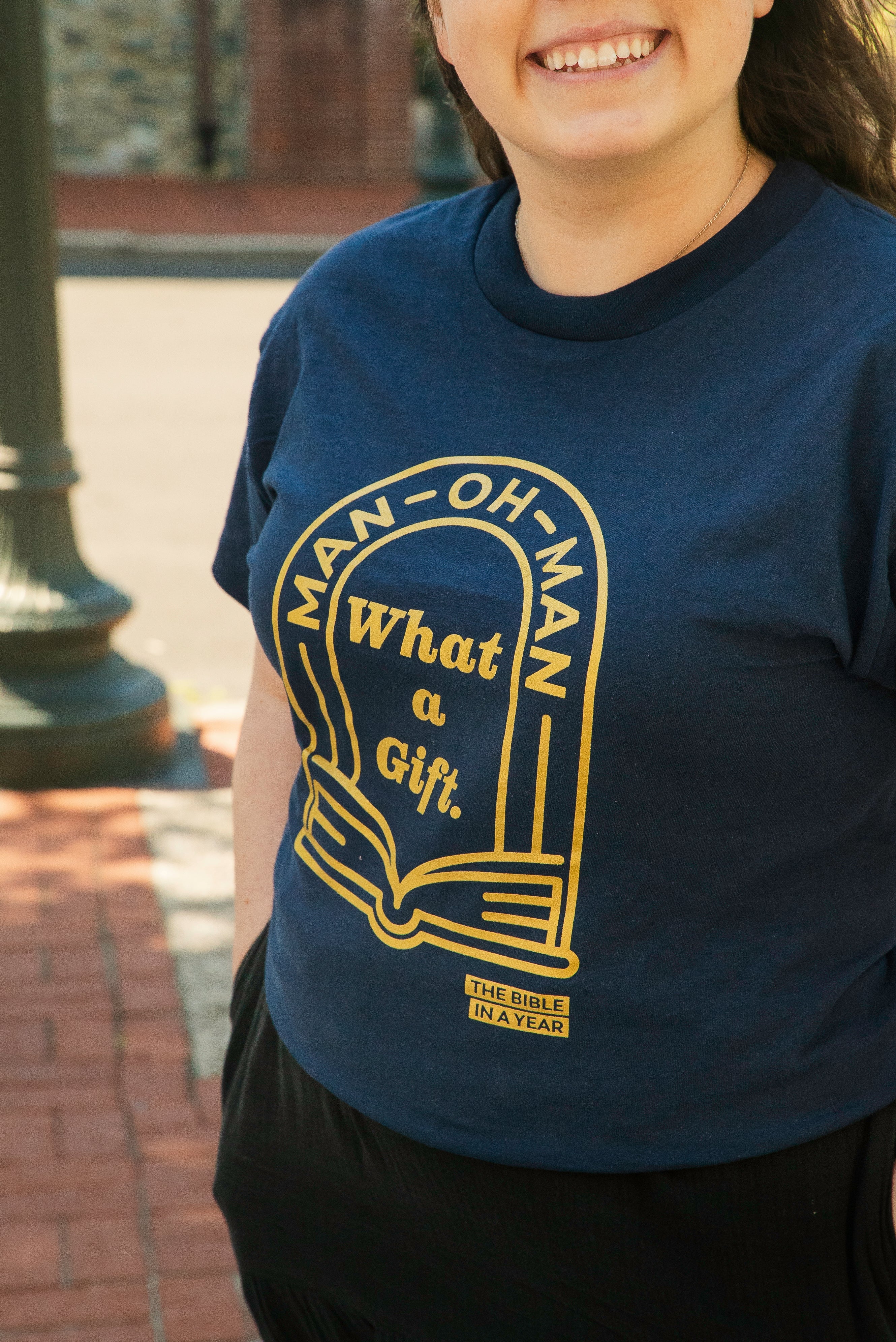 "Man Oh Man" / Bible in a Year Crew T-Shirt - Image 2