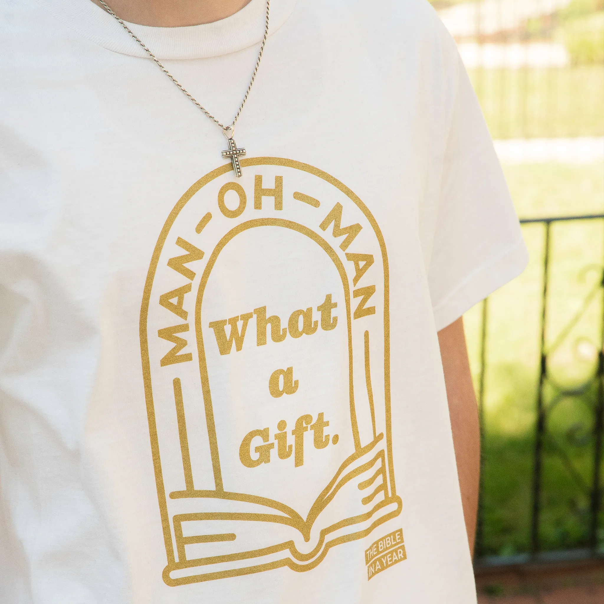 "Man Oh Man" / Bible in a Year Crew T-Shirt - Image 3