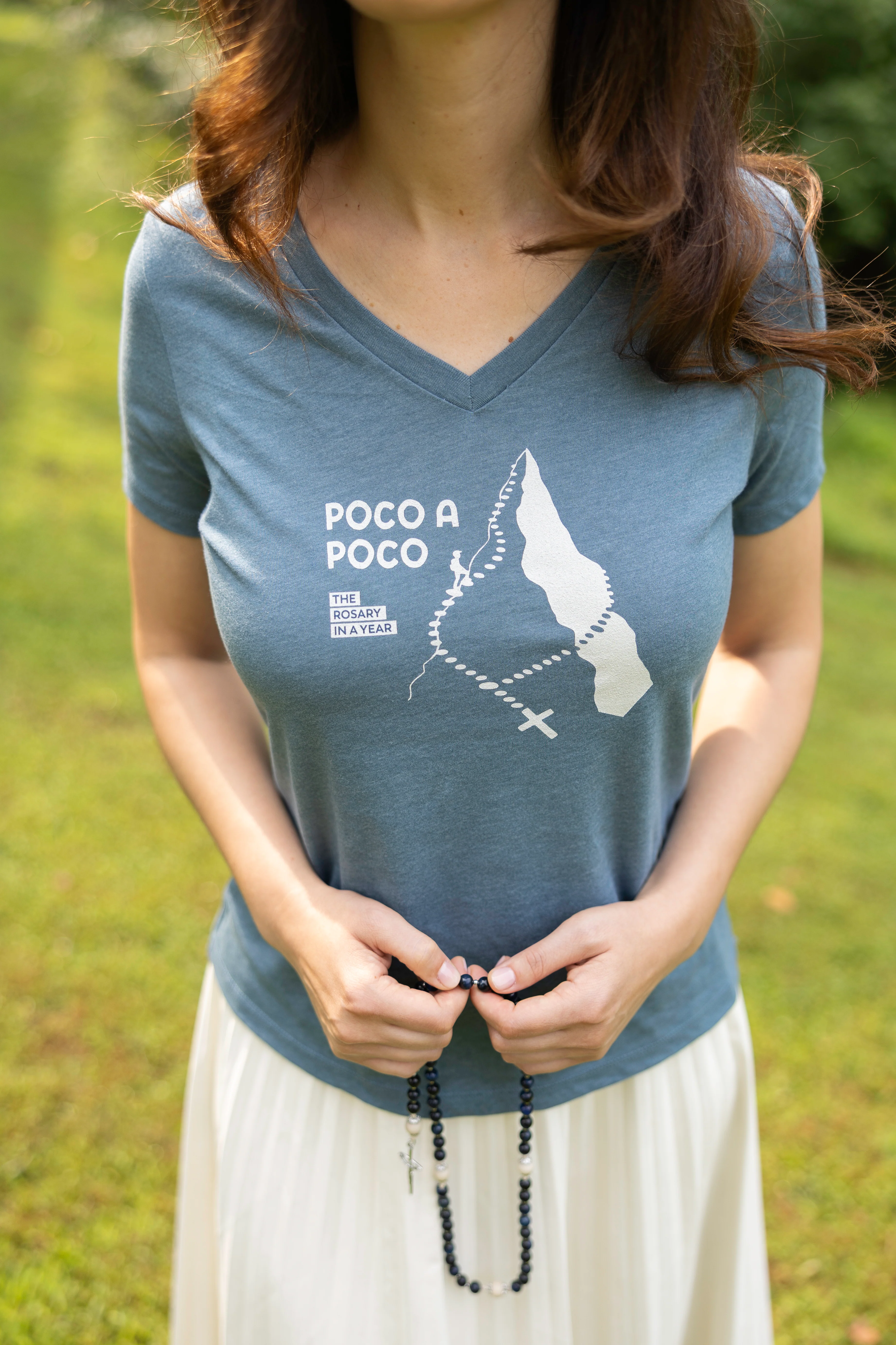Rosary in a Year Poco a Poco V-Neck Women's Shirt - Image 3